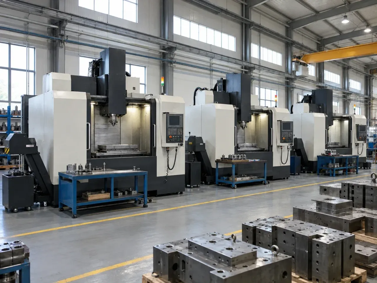 Brake caliper machining line, 8 VMCs with robots